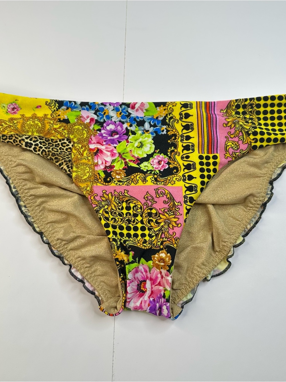 Luli Fama Bikini Swim Bottoms Size Large Back In Time Ruched Butt Brazilian Back